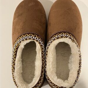 Brown Suede Slippers with Faux Fur Lining